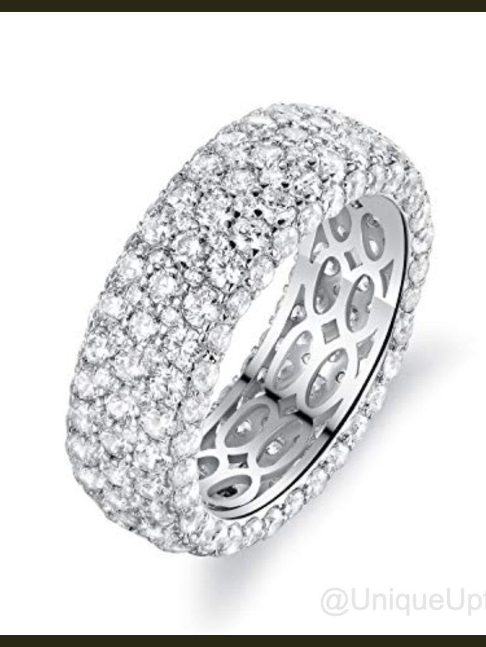 18k white gold plated wide eternity ring cubic zirconia wedding band size 8